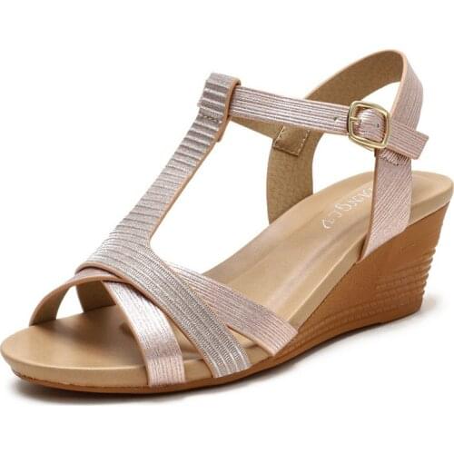 2021 Bohemian Slope with Roman Shoes Summer Retro Fashion Casual Elegant and Generous Word with Holiday Sandals Women