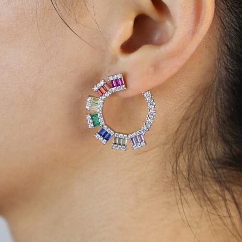 2021 New earring for Women Gold Color Waterdrop Earring with Teardrop Rainbow Zircon Luxury Jewelry for Party Wedding Gift