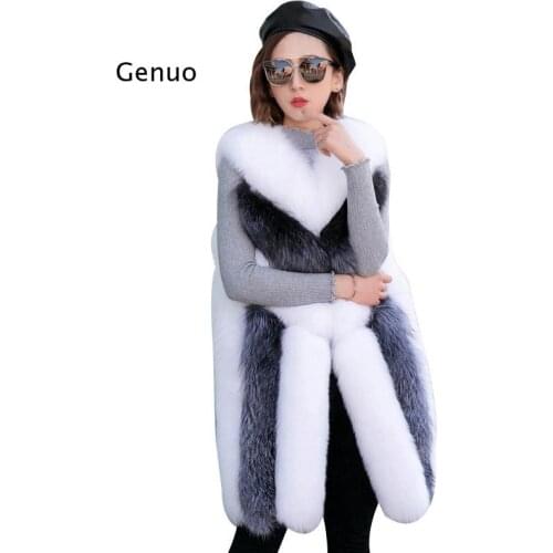 Women Long Artifical Fox Fur Vest Women Winter Fashion Faux Fox Fur Vest Jacket Woman Warm Fake Fox Fur Coat Overcoat