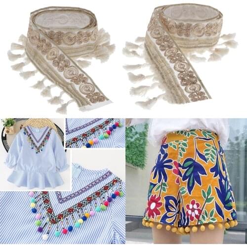1 Yard Ethnic Style Fringe Tassels Jacquard Ribbon Sewing Trim for Decoration - 5cm Wide