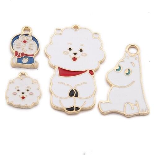 10pcs /lot Zinc Alloy Mini Cartoon Enamel Charms Doraemon Alpaca Charms For DIY Fashion Jewelry Earrings Making Accessories