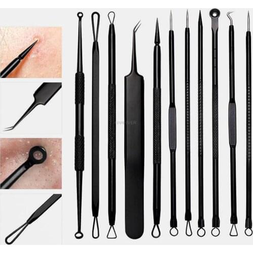 11Pcs Acne Naald Puistje Pincet Extractor Mee-eter Remover Extractor Tool Mee-eters Behandeling Smet Verwijderen