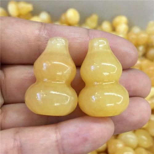 2pcs Cute Size Natural Yellow Jade Crystal Calabash Hand Carved Polished Gemstone Fengshui Home Decoration Collection Gift