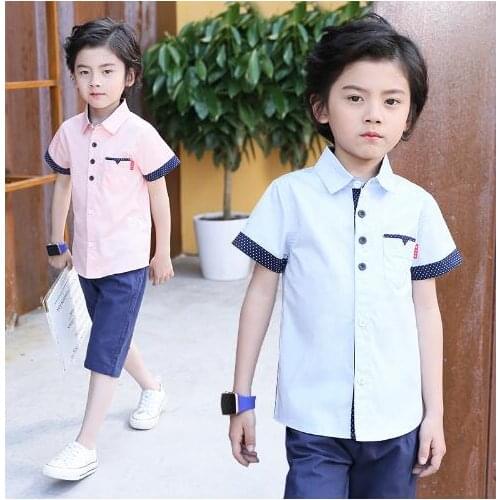 2018 Kids Clothing Summer Boys Cotton Shirt Kids Boys Short Sleeve Shirt Children Fashion Shirts for 4-14 Years Turn-down Collar
