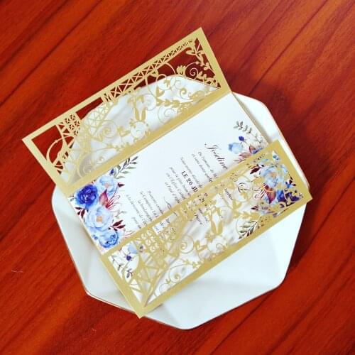 50 Pieces/Lot) Laser Cut Eiffel-Tower Wedding Invitation Card Personalized Flower Print Quinceanera Birthday Card