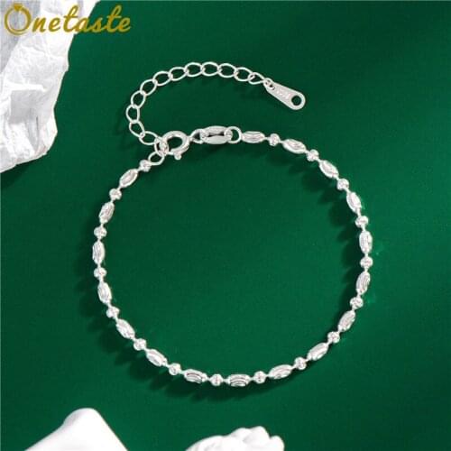 Shinny 925 Sterling Silver Platinum Plated Beaded Bracelet Italian Style Simple Beads Plain Chain Bracelets Women Cool Girls