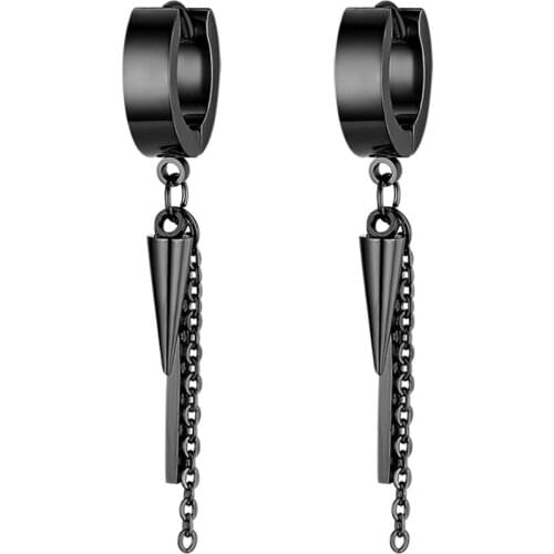 Boniskiss Gothic Party Jewelry Rivet Long Chain Stainless Steel Unisex Earrings Retro Black Tassel Long Earrings For Women Men