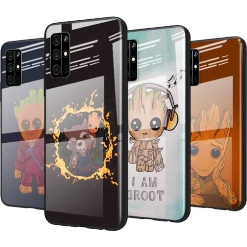 Tempered Glass Cover Cute Groot Marvel Art For Huawei Honor 30 20 10 9X 8X Pro Plus Lite Shockproof Shell Phone Case