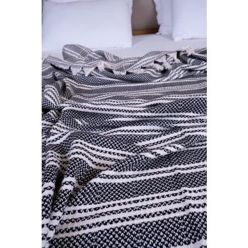 Black Color Turkish %100 Cotton Blanket, Throw Double Side Four Season Desing