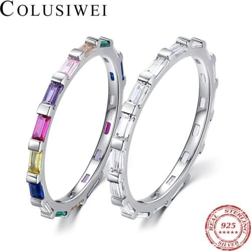 Colusiwei Fashion 2 PCS Quality 925 Sterling Silver Zirconia Ring for Women Wife Rainbow Crystal Ring Wedding Statement Jewelry