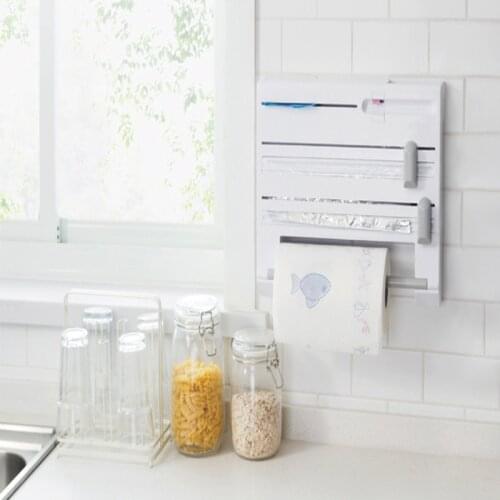 Refillable Plastic Wrap Dispenser Film Cutter, Six-in-one plastic wrap cutter roll paper, Shelf Kitchen Organizer Plastic Wrap