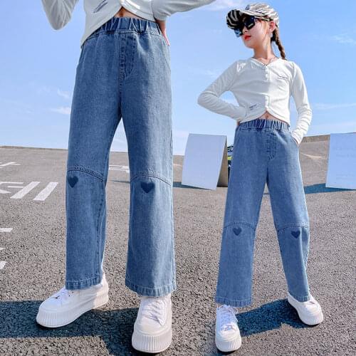 Big Girls Wide Leg Jeans Kids Girls Denim Pants Children Loose Long Trousers High Waisted Teenager Clothing Spring Autumn 5-14Y
