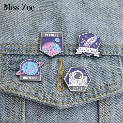 Space Astronaut Enamel Pins Planet Rocket Space Station Bag Brooch Lapel Badge Universe Adventure Jewelry Gift for Kids Friends