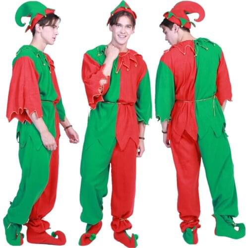 European American Adult Woman Man Christmas Outfit Suit Carnival Masquerade Christmas Elf Matching Clothes Cosplay Costumes