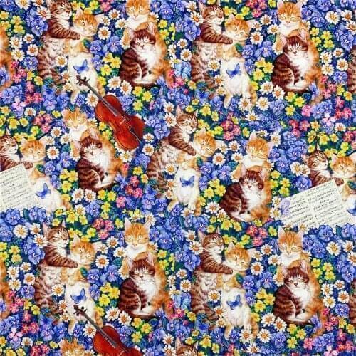 Butterfly Flower Cello Cat cotton fabric for Sewing Quilting Accessories DIY Cloth Sheet Pillowcase Patchwork Material