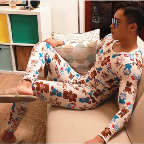 New AIBC mens long johns set cotton legging autumn and winter thermal underwear printed Long Johns set