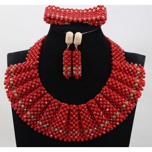 Cute Red Crystal Handmade Jewelry Sets 3 Colors African Wedding Bridal/Women Beads Necklace Jewelry Set Free Shipping ANJ297
