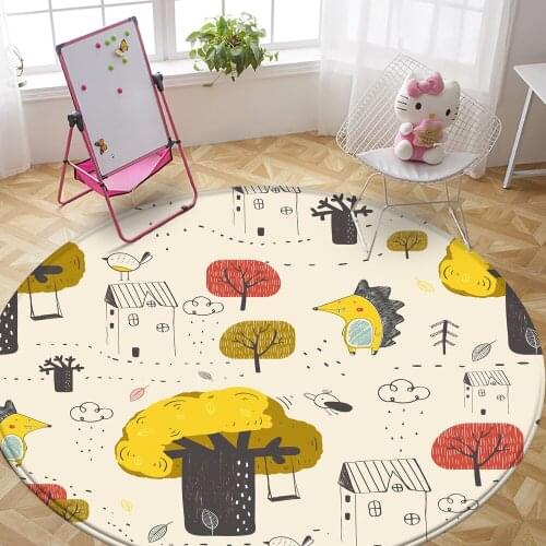 Tapete Sala Cute Animal Pattern Non-Slip Children Flannel Carpet Baby Carpet Baby Play Mat Children Comfortable Round Carpet