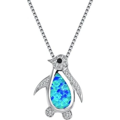 Creative Penguin Styling Imitation Opal Zircon Animal Pendant Necklace For Women Romantic Banquet Wedding Charm Jewelry Gift