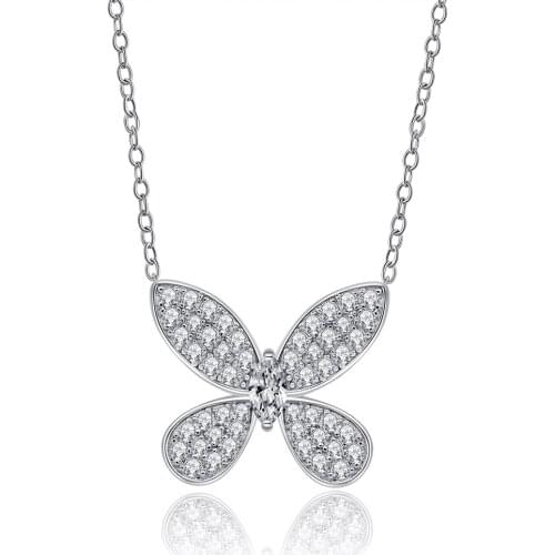 Butterfly 925 Sterling Silver Simulated Moissanite Cubic Zirconiat Wedding Engagement Pendant Necklace Bridal Jewelry