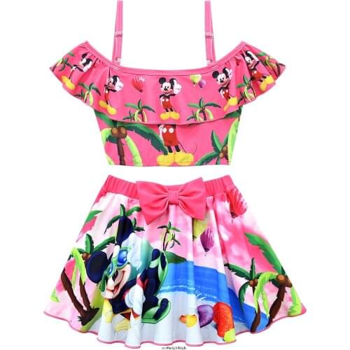 Disney Minnie Mouse Ruffle Swimsuit Kid Baby Girls Bikini Set Swimwear Children Baby Girl 3D Printing Bathing Suit Beachwear