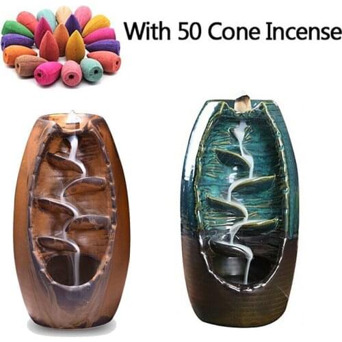Incense Burner Waterfall Ceramic Incense Holder Base Fragrance Backflow Smoke Incense Cones Home Decor Decoration Handcraft Gift