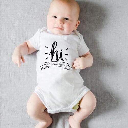 Summer Boys And Girls Jumpsuits Newborn Baby White Clothes Romper Infant Costumes Pajamas Hi I'm New Here Letters Kids Outwear
