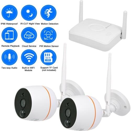 Mini 2CH NVR Kit 2.0MP H.265 Outdoor CCTV WIFI Camera Waterproof Smart Home Wireless Security IP Camera Quick PIR Alarm Push