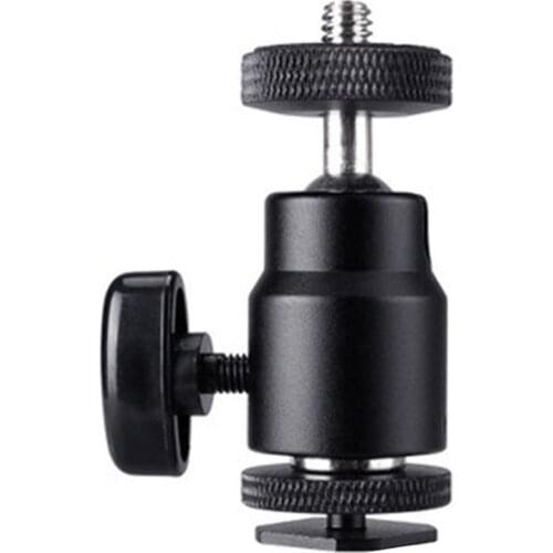 Mini 1/4 Tripod Ball Head Hot Shoe Mount Adapter For DSLR Ring Light Cameras Camcorders Microphone Video Monitor 1Kg Loading