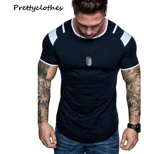 Fashion Casual Shoulder Stitching Mens T-Shirt Spring Round Neck Sports Short-Sleeved Top Plus Size News 2021 Tee Shirt Men