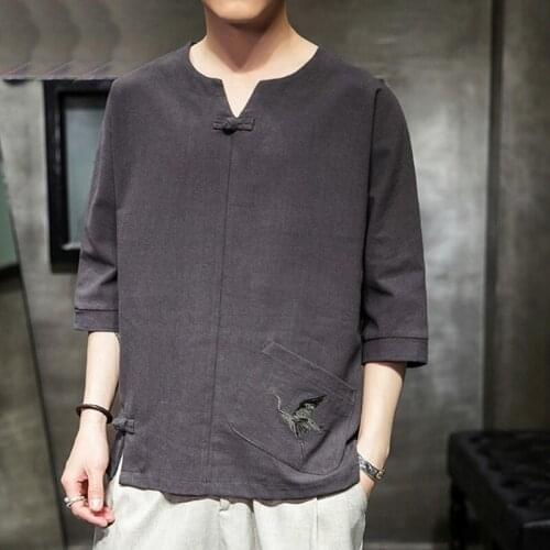 MenS Kung Fu Clothes Loose Blouse Traditional Chinese Tang Suit Cheongsam Vintage Wushu Oriental T-Shirts Linen Tee Tops 10849