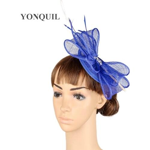 Charming Sinamay Derby Ladies Fascinator Hats Red White Women Loops Headwear With Quill Accessories Female Party Headwear MYQ007