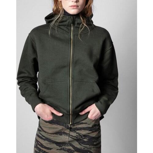 Autumn Winter Women Hooded Coat Back Big Letters Ladies Long Sleeve Casual Turtleneck Zipper Caridigan Jacket Outwear Tops