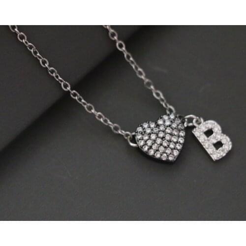 Simple Cute Zircon Black Heart Letter Pendant Necklace Trendy Mirco Pave CZ ABC Alphabet Name Charm Steel Chain Choker Jewelry