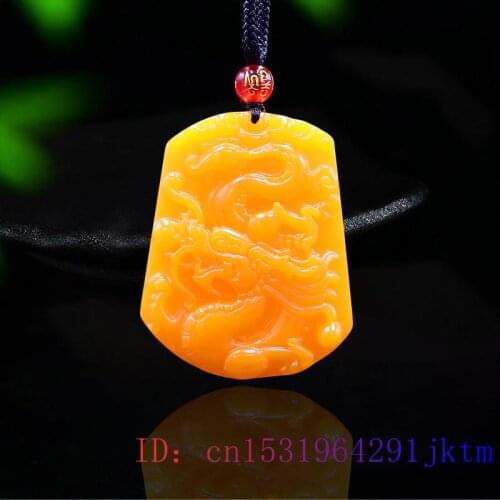 Yellow Jade Dragon Pendant Necklace Men Carved Jewellery Amulet Natural Accessories Women Lucky Gifts Charm Fashion Chinese