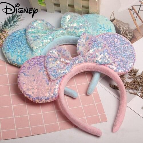Disney Headband Girl Fantasy Sequin Headband Mickey Minnie Bow Headband Cute Adult Children Headwear