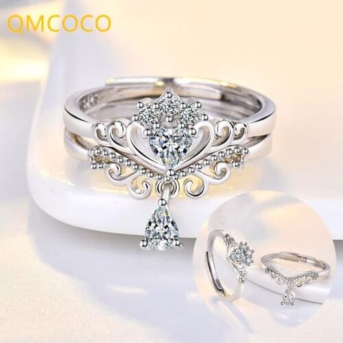 QMCOCO 925 Silver New Hot Sell Fashion Crown Ring For Women Crystal Zircon Bridal Party Wedding Jewelry Delicate Engagement Ring