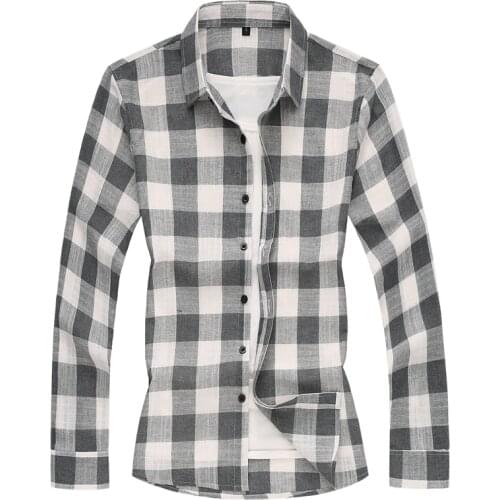 Fall Long Sleeve Casual Shirt Large Size Hip hop Streetwear Mens Shirt Plaid Printed Black Grey Fashion Top 5XL 6XL 7XL