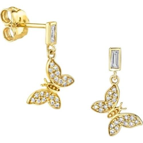 Sparking bling cz fashion jewelry cute lovely butterfly charm dangle drop earring Gold silver color