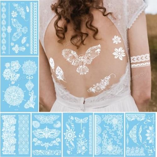 White Henna Tattoo Mandala Lace Jewelry Tattoo Fake Wedding Bride Hand Body Art Painting Arabic Indian Tattoo Temporary Water