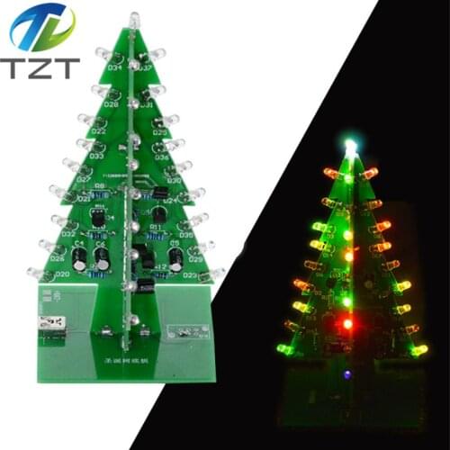 TZT Three-Dimensional 3D Christmas Tree LED DIY Kit Red/Green/Yellow LED Flash Circuit Kit Electronic Fun Suite