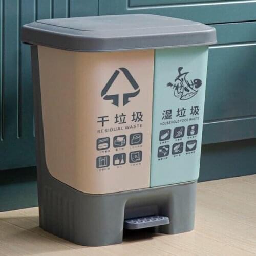12L Wet Dry Separation Trash Can Pedal Storage Double Waste Bin, Detachable Plastic Kitchen Classified Trash Dustbin NJ72918