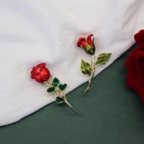 High Grade Retro Rose Flower Brooch pin women Red Flowers versatile suit accessories gift