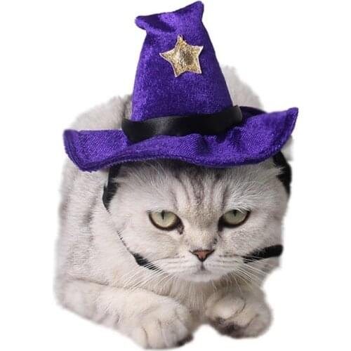 Funny Pet Halloween Costumes Party Witch Hat Costume Accessory Purple Velour Halloween Costume Accessories Cap For Dogs Cats