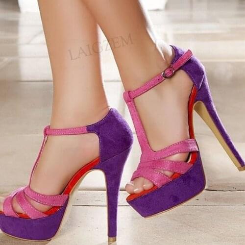 BERZIMER SUPER Women Platform Sandals T Straps High Heels Gradiator Pump Open Toe Prom Handmade Shoes Woman Big Size 41 46 50 52