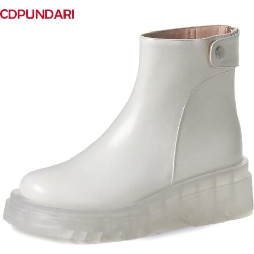 Ladies Black White High Heels Genuine Leather Platform Ankle Boots Women Autumn Winter Punk Martin Short Boots Shoes