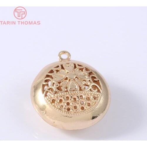 6PCS 21x24MM 24K Champagne Gold Color Plated Brass Hollow Oblate Flower Charms Pendants High Quality Diy Jewelry Accessories