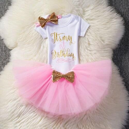 Girl Fancy Tutu Sets For Girls Infant 1st/2nd Birthday Letter Print Outfits White Bodysuit+Tutu Skirt+Headband 3pcs Lovely Suit