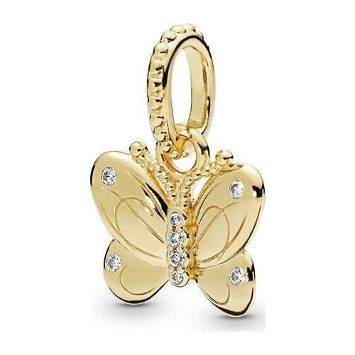 5PCS HTevak Spring Fashion Gold Crystal Butterfly Pendants Animal Charms Fit DIY Bracelets Necklace For Women Girl Accessories