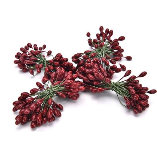 50pcs Christmas simulation berry DIY with wire berry fuchsia berries woven wreath bracelet accessory